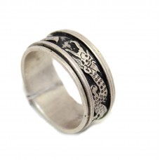 STERLING SILVER 925 UNISEX ROTATING BAND RING DRAGON A 284